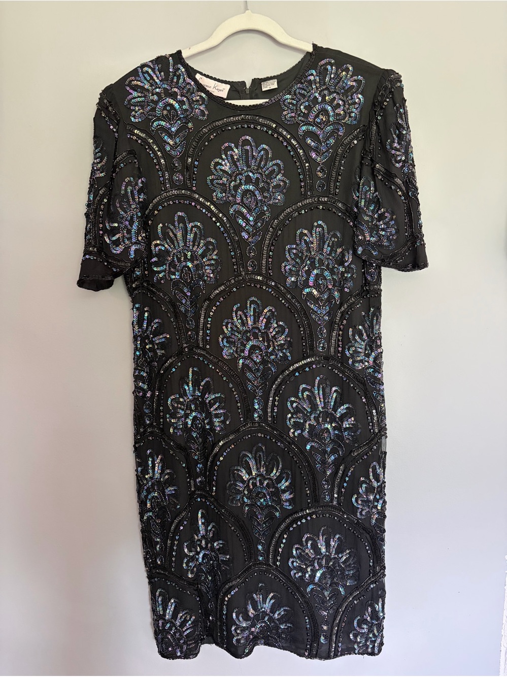 Vintage Laurence Kazar Beaded Cocktail Dress Women’s Size 1X Black Silk Shift